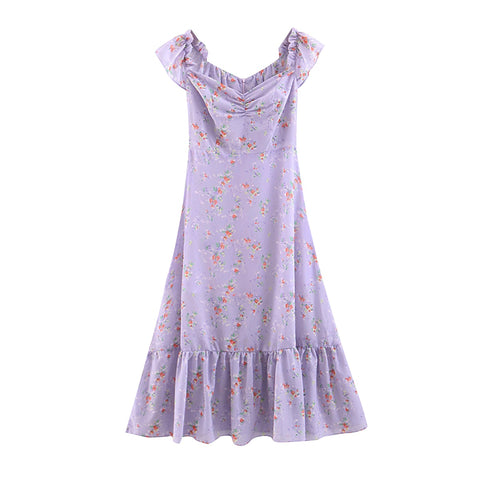 Lavender Floral Chiffon Dress