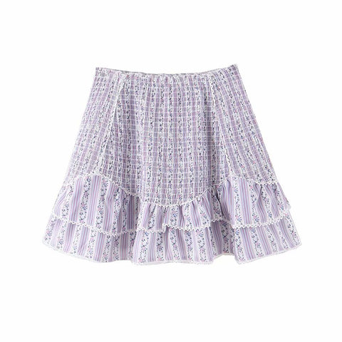 Lace Trim Floral Print Skirt