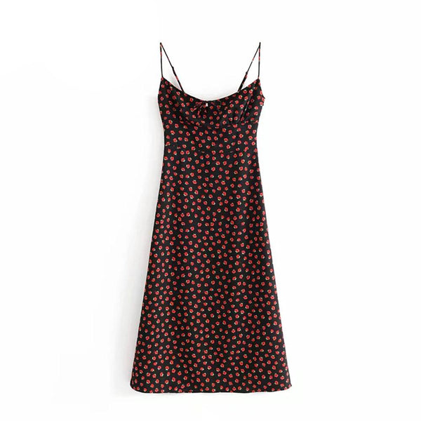 Red Floral Black Dress