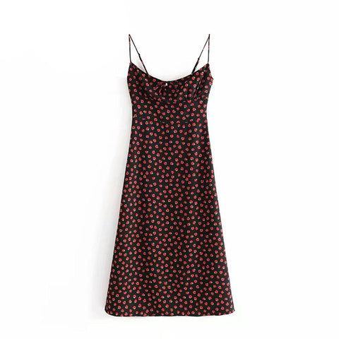 Red Floral Black Dress
