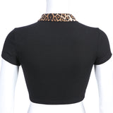 Leopard Collar Crop Top