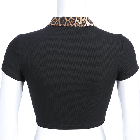 Leopard Collar Crop Top