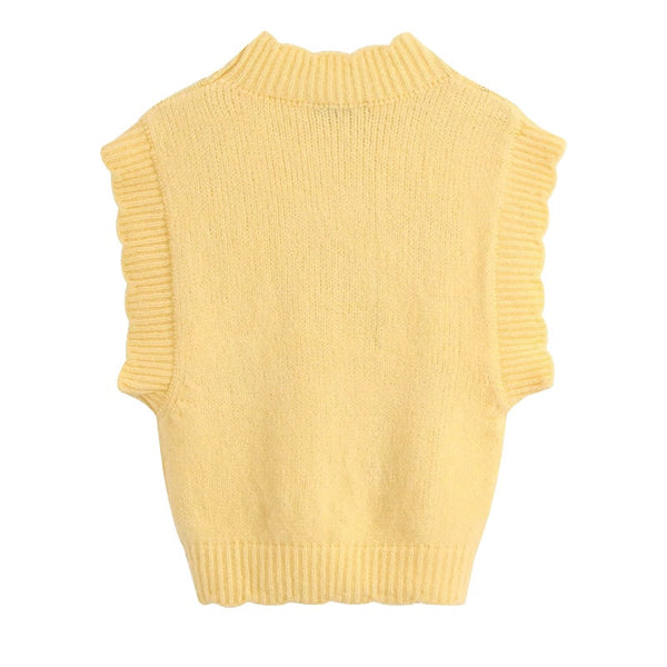 Floral Embroidery Knitted Vest