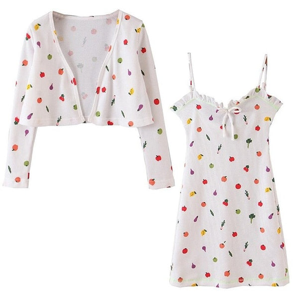 White Fruit Matching Dress Set