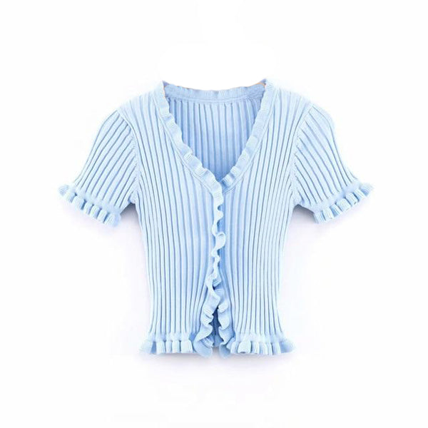 Knitted Short Ruffles Top