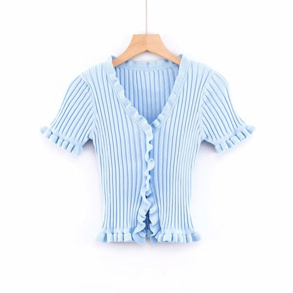 Knitted Short Ruffles Top