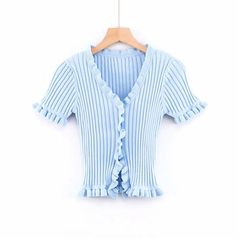 Knitted Short Ruffles Top