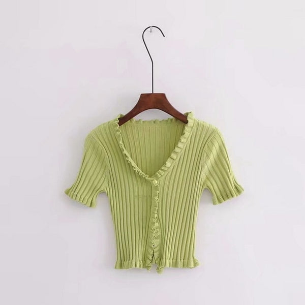 Knitted Short Ruffles Top