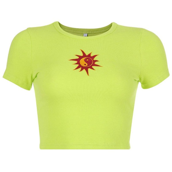 Sun Embroidery Crop Top