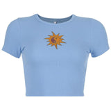 Sun Embroidery Crop Top