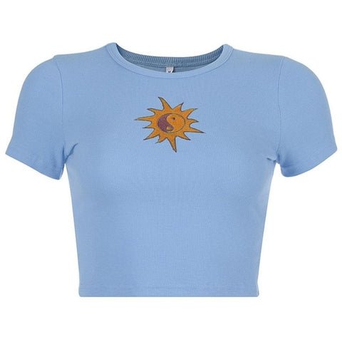 Sun Embroidery Crop Top