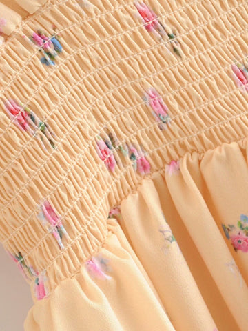 Yellow V-Neck Floral Dress